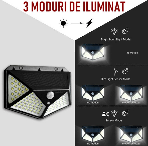 Set 8 Lampi Solare 100 LED, cu Senzor de Miscare pentru Gradina