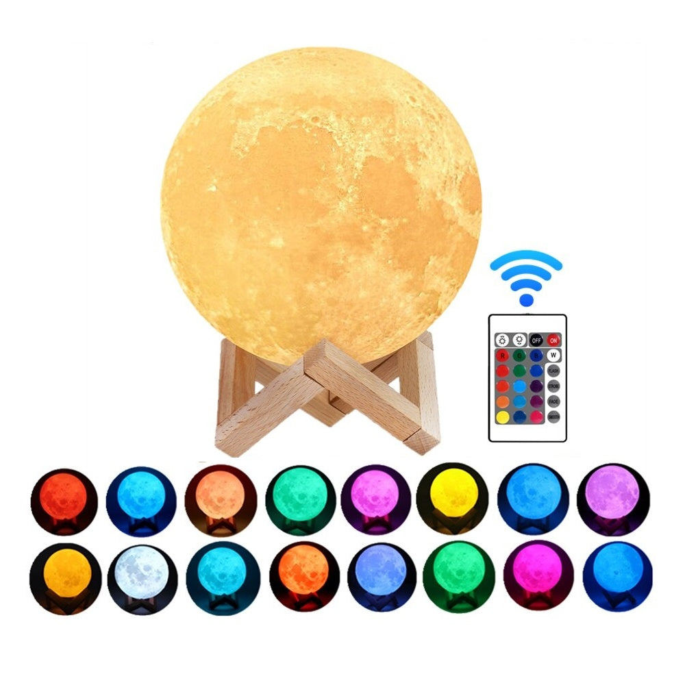 Lampa LUNA 3D Multicolora RGB 16 Culori 15cm Touch+Stativ din Lemn