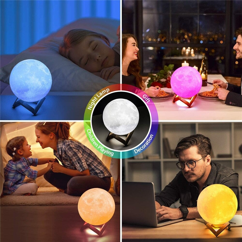 Lampa LUNA 3D Multicolora RGB 16 Culori 15cm Touch+Stativ din Lemn