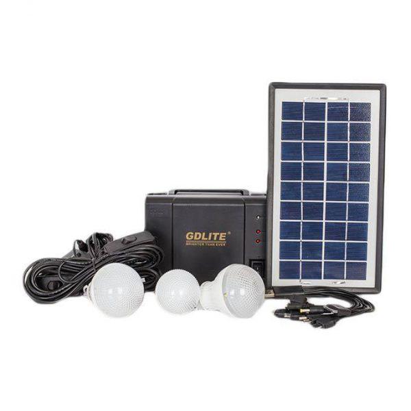 Kit Camping fotovoltaic cu panou solar, 3 becuri LED si slot USB Multimedia, GD-8006A