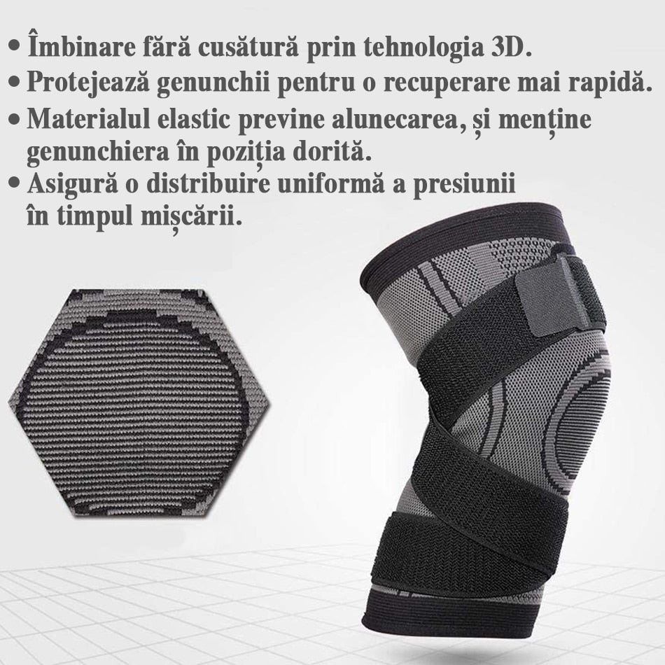 Genunchiera elastica ajustabila cu bretele elastice respirabila marca Jetitude™,1 Bucata, Gri cu Negru Marime S