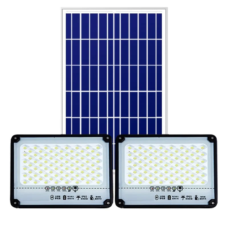 Set 2 x Proiector Solar 100 W + Panou Fotovoltaic , Lampa Solara Dubla, Autonomie 14 ore